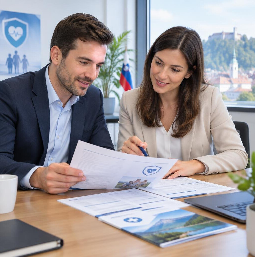 Two colleagues reviewing insurance documents together